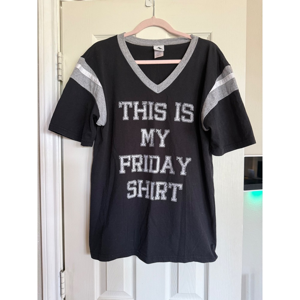 Augusta Sportswear‎ Friday Shirt Graphic Jersey V-Neck Tee Black Grey Womens M